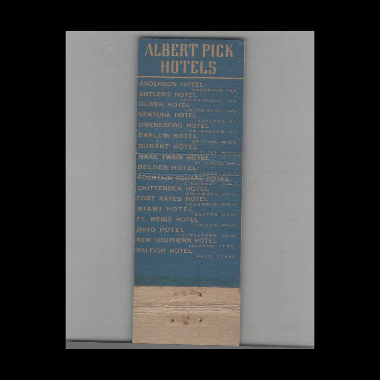 Matchbook Cover Bear Albert Pick Hotels Youngstown OH Matchbook Cover Bear Albert Pick Hotels Youngstown OH