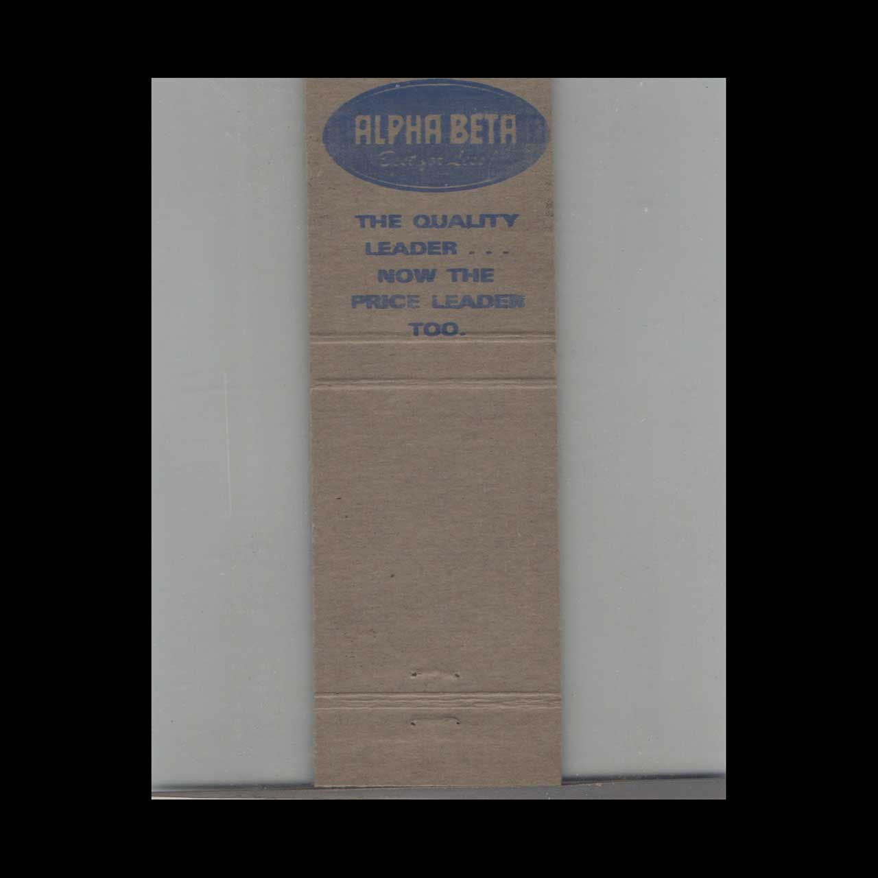 Matchbook Cover Alpha Beta Total Discounts Matchbook Cover Alpha Beta Total Discounts