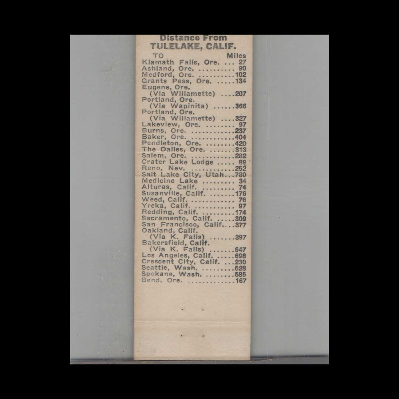 Matchbook Cover Park Motel Tulelake CA Matchbook Cover Park Motel Tulelake CA