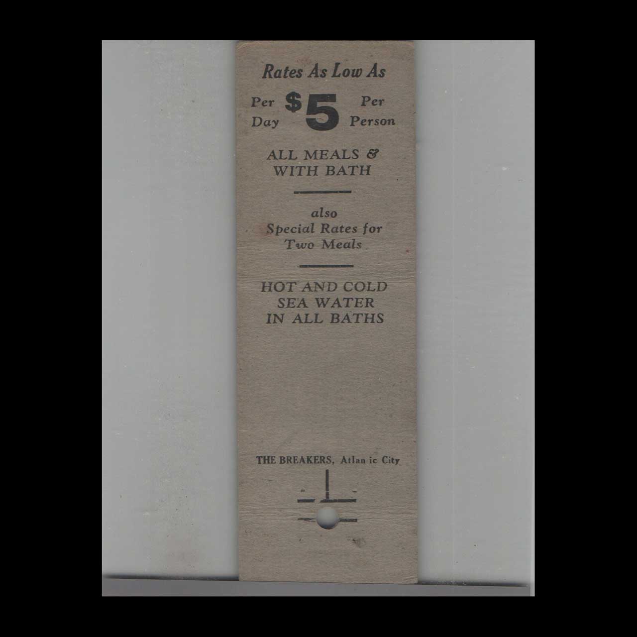 Matchbook Cover The Breakers Atlantic City NJ Matchbook Cover The Breakers Atlantic City NJ