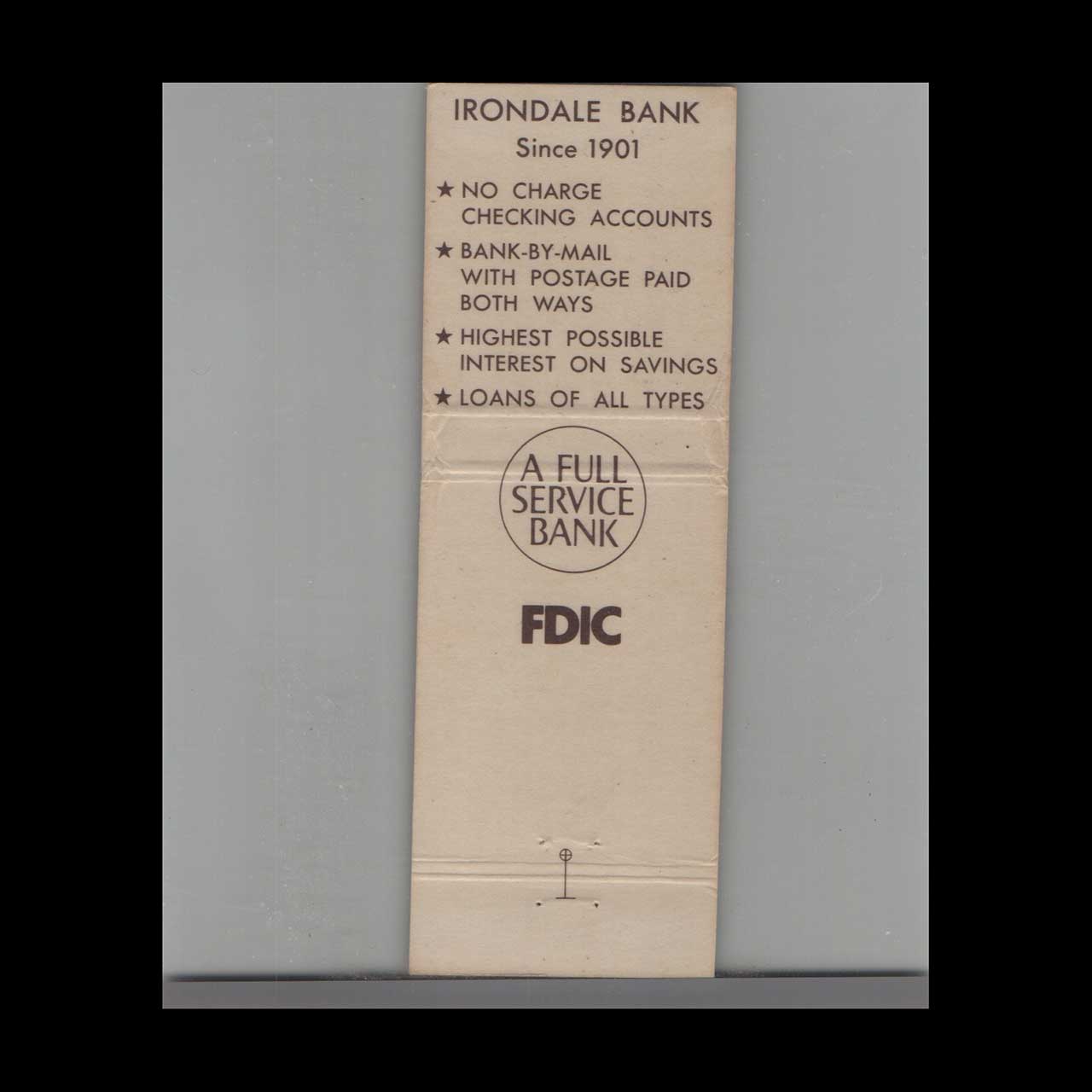 Irondale Bank Matchbook Cover Irondale MO Irondale Bank Matchbook Cover Irondale MO