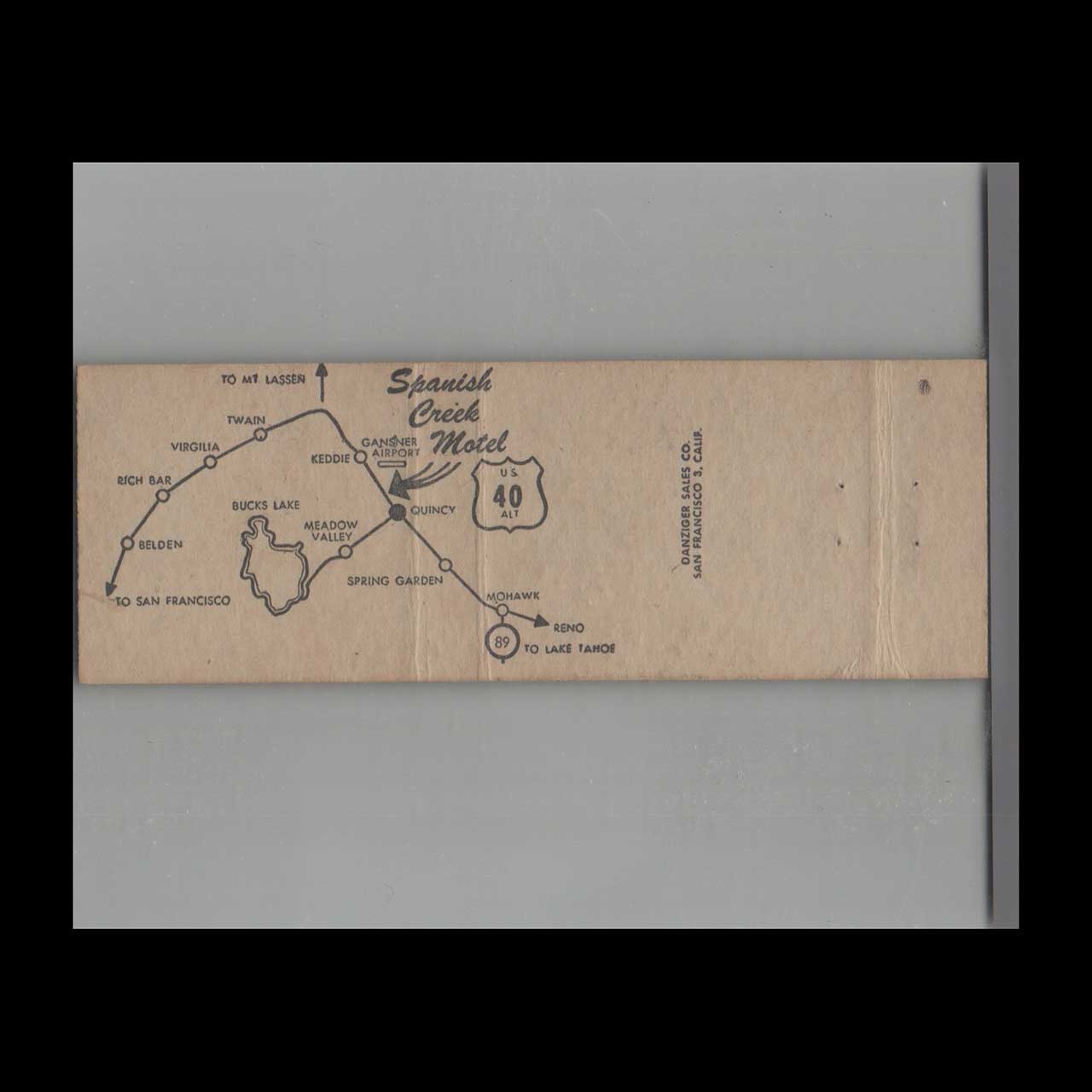 Spanish Creek Motel Matchbook Cover Quincy CA Spanish Creek Motel Matchbook Cover Quincy CA