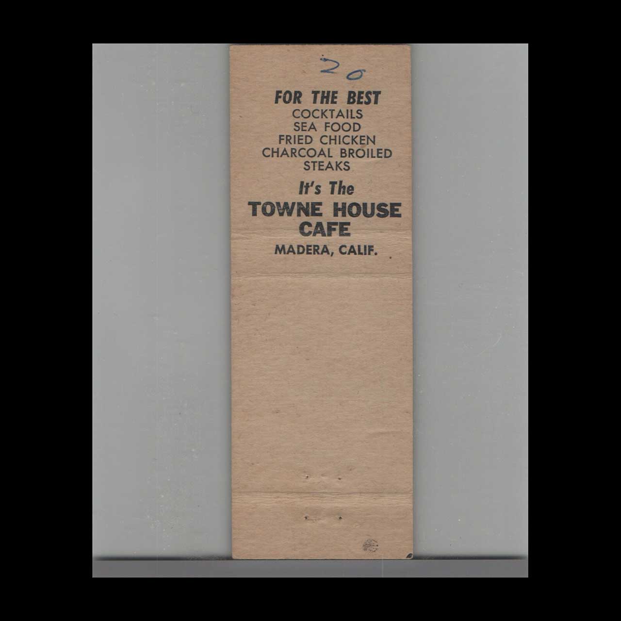Town House Restaurant Madera CA Matchbook Cover Town House Restaurant Madera CA Matchbook Cover