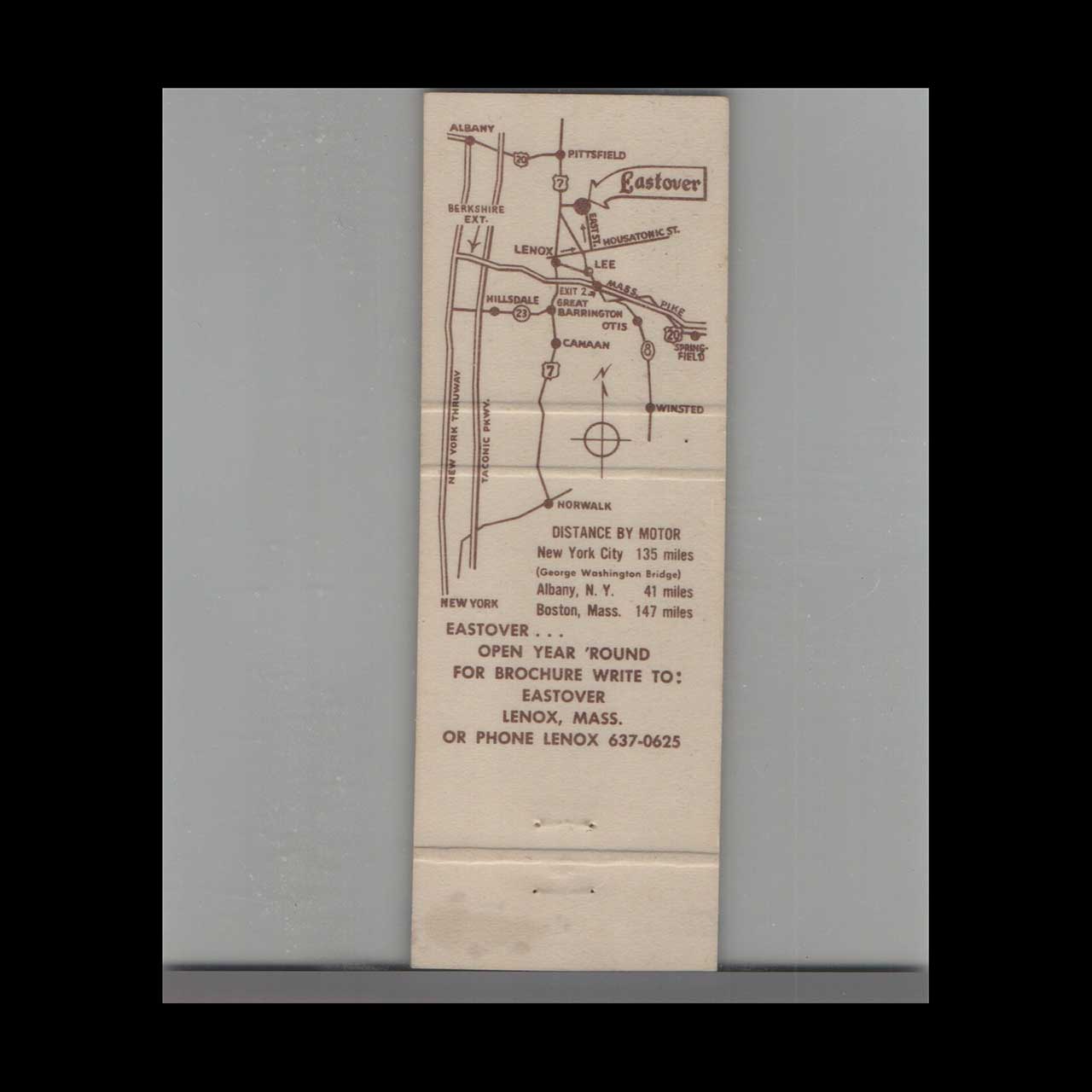 Eastover Recreation Hub Matchbook Cover Lenox MA Eastover Recreation Hub Matchbook Cover Lenox MA