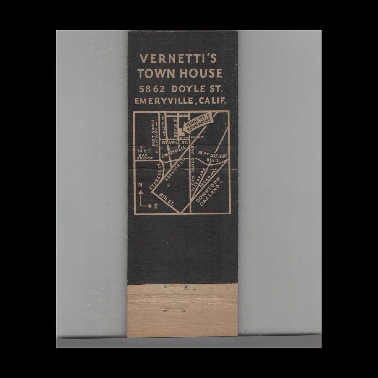 Vernettis Town House Emeryville Matchbook Cover Vernettis Town House Emeryville Matchbook Cover