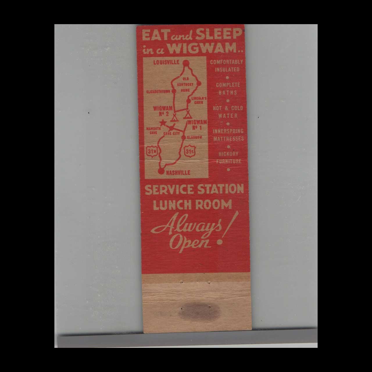 Wigwam Villages New Orleans Matchbook Cover Wigwam Villages New Orleans Matchbook Cover