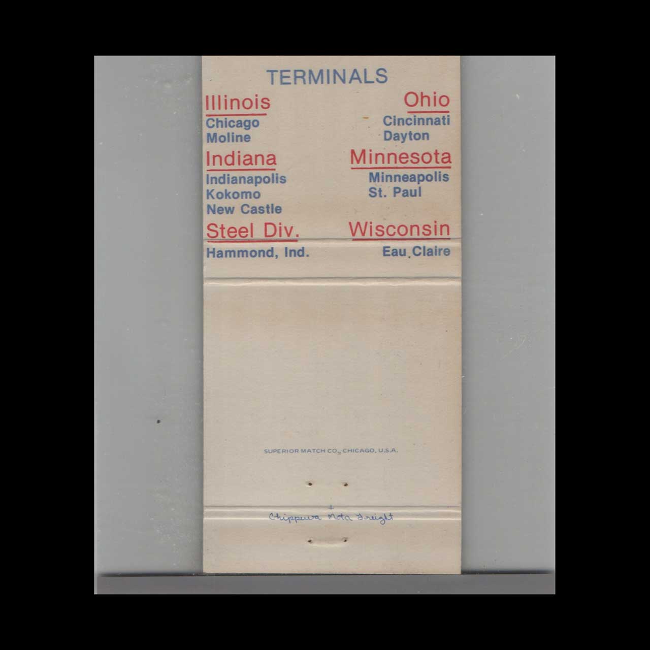 Chippewa Motor Freight Matchbook Cover Eau Claire WI Chippewa Motor Freight Matchbook Cover Eau Claire WI