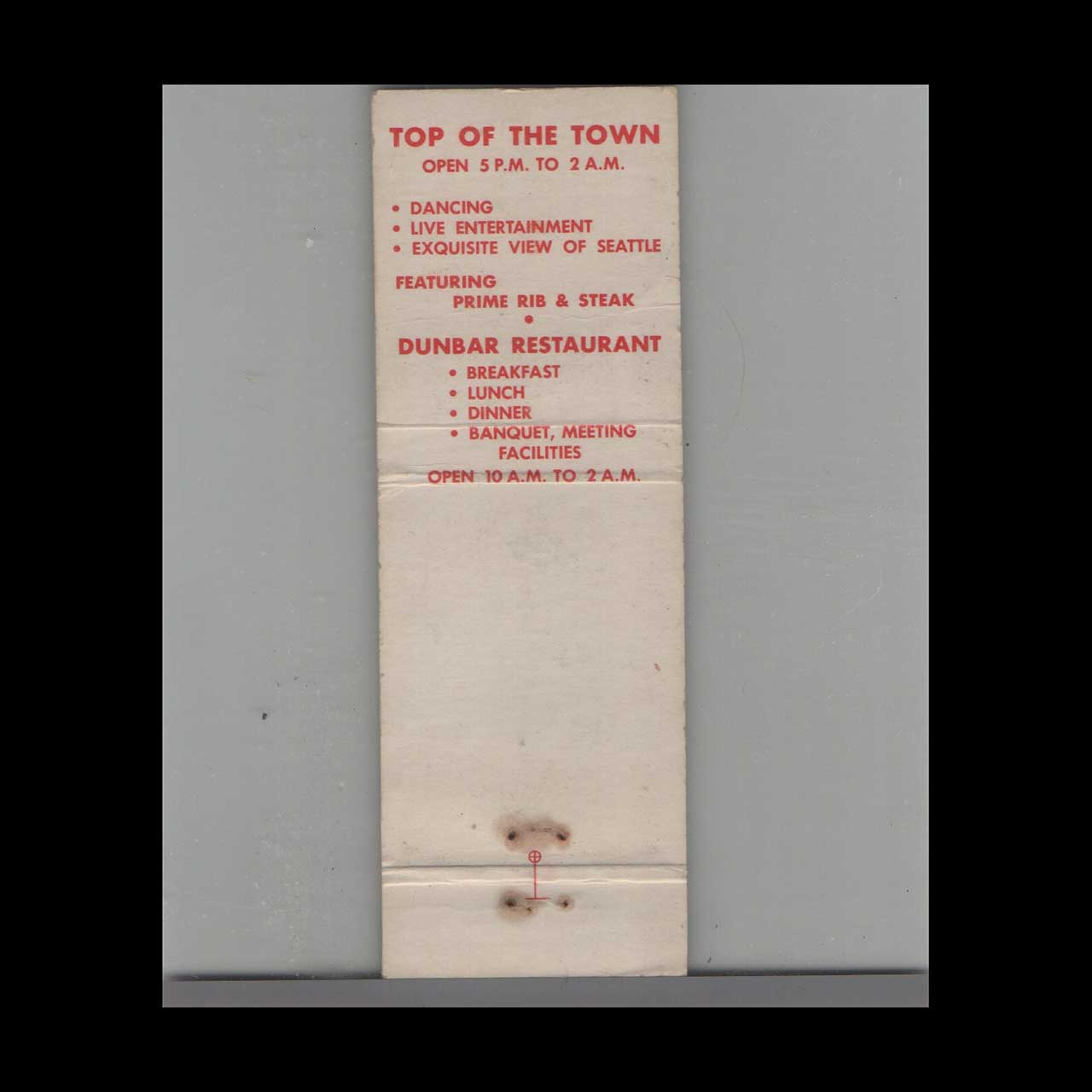 Sorento Hotel Seattle Matchbook Cover Top Of The Town Sorento Hotel Seattle Matchbook Cover Top Of The Town