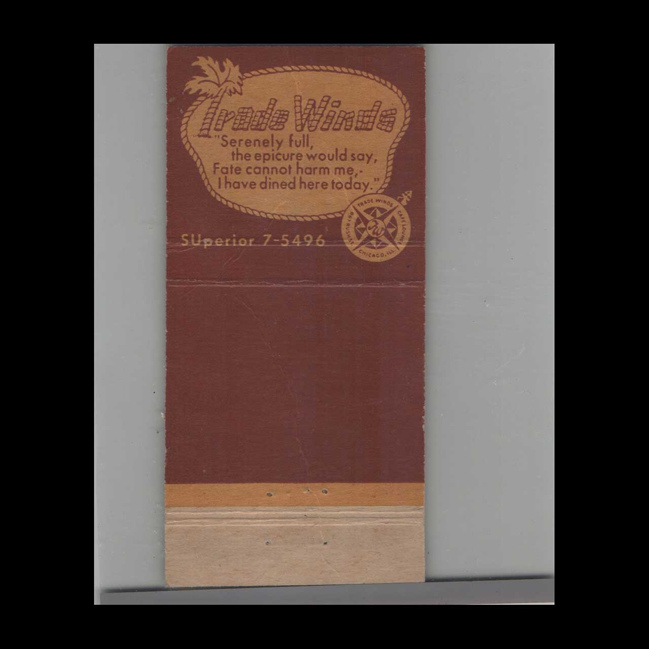 Tradewinds Restaurant & Lounge Matchbook Cover Chicago Tradewinds Restaurant & Lounge Matchbook Cover Chicago