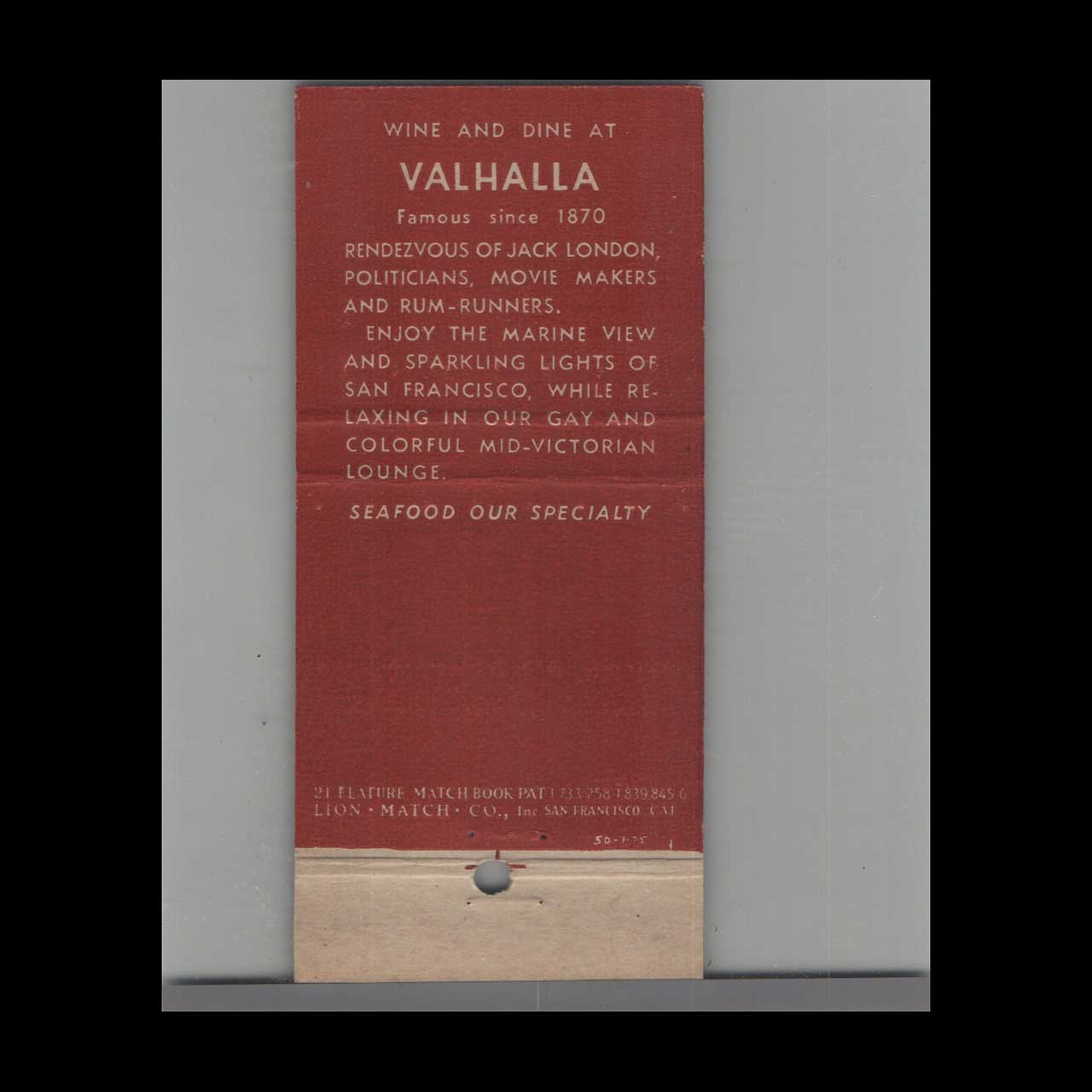 Valhalla Inn Sausalito Matchbook Cover Stripped Feature Valhalla Inn Sausalito Matchbook Cover Stripped Feature