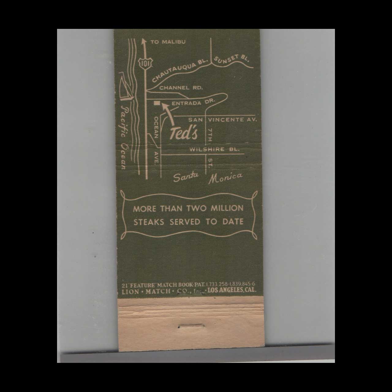 Teds Grill Santa Monica Matchbook Cover Teds Grill Santa Monica Matchbook Cover