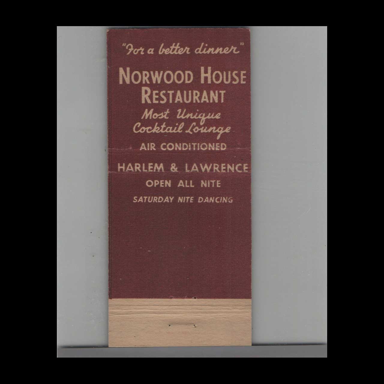 Meos Norwood House Chicago Matchbook Cover Meos Norwood House Chicago Matchbook Cover
