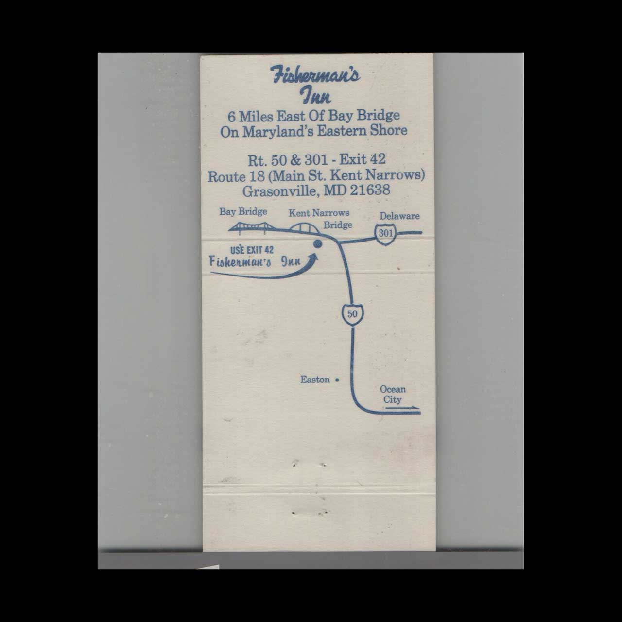Matchbook Cover Fishermans Inn Grasonville MD Matchbook Cover Fishermans Inn Grasonville MD