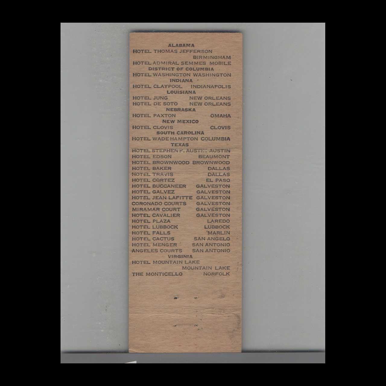 Matchbook Cover Hotel Clovis Clovis NM Matchbook Cover Hotel Clovis Clovis NM