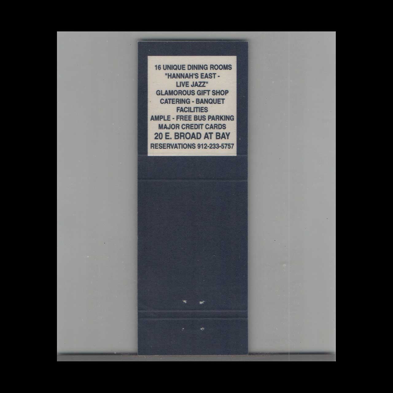 The Pirates House Savannah Matchbook Cover The Pirates House Savannah Matchbook Cover