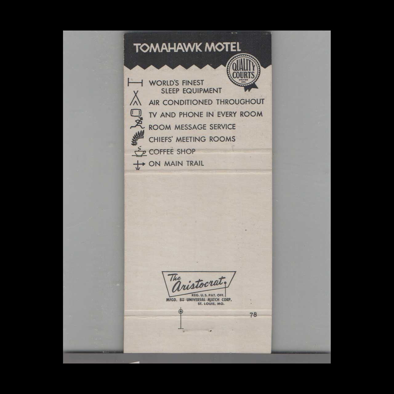 Matchbook Cover Tomahawk Motel Muskegon MI Matchbook Cover Tomahawk Motel Muskegon MI