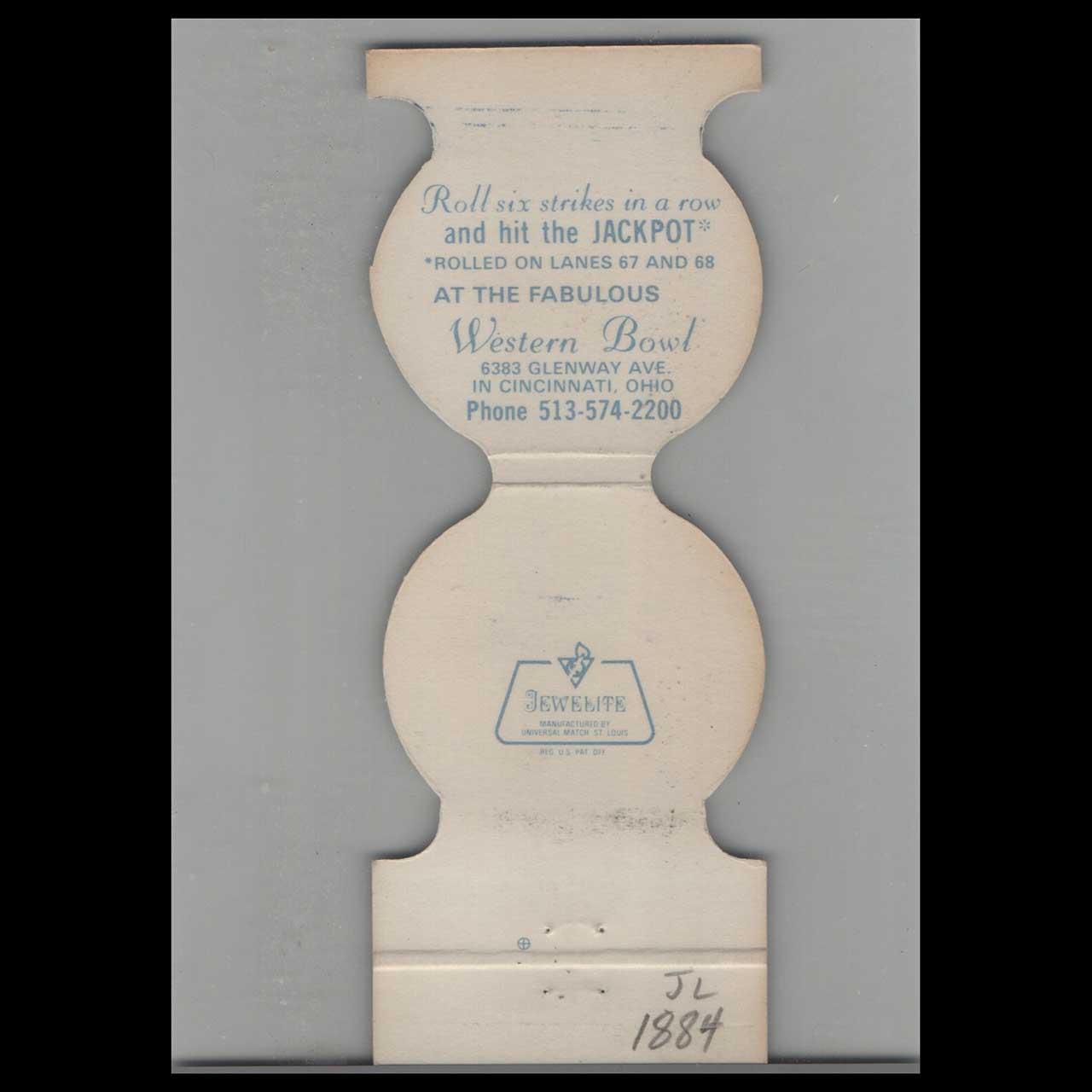 Matchbook Cover Jewelite Western Bowl Hoinke Classic Cincinnati OH Matchbook Cover Jewelite Western Bowl Hoinke Classic Cincinnati OH