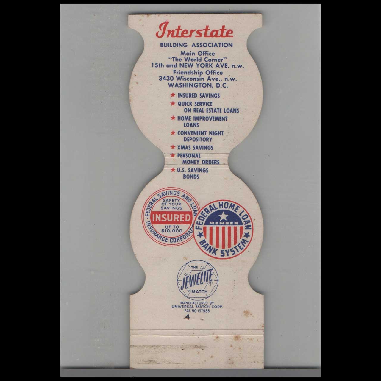 Jewelite Matchbook Cover Interstate Building DC Jewelite Matchbook Cover Interstate Building DC