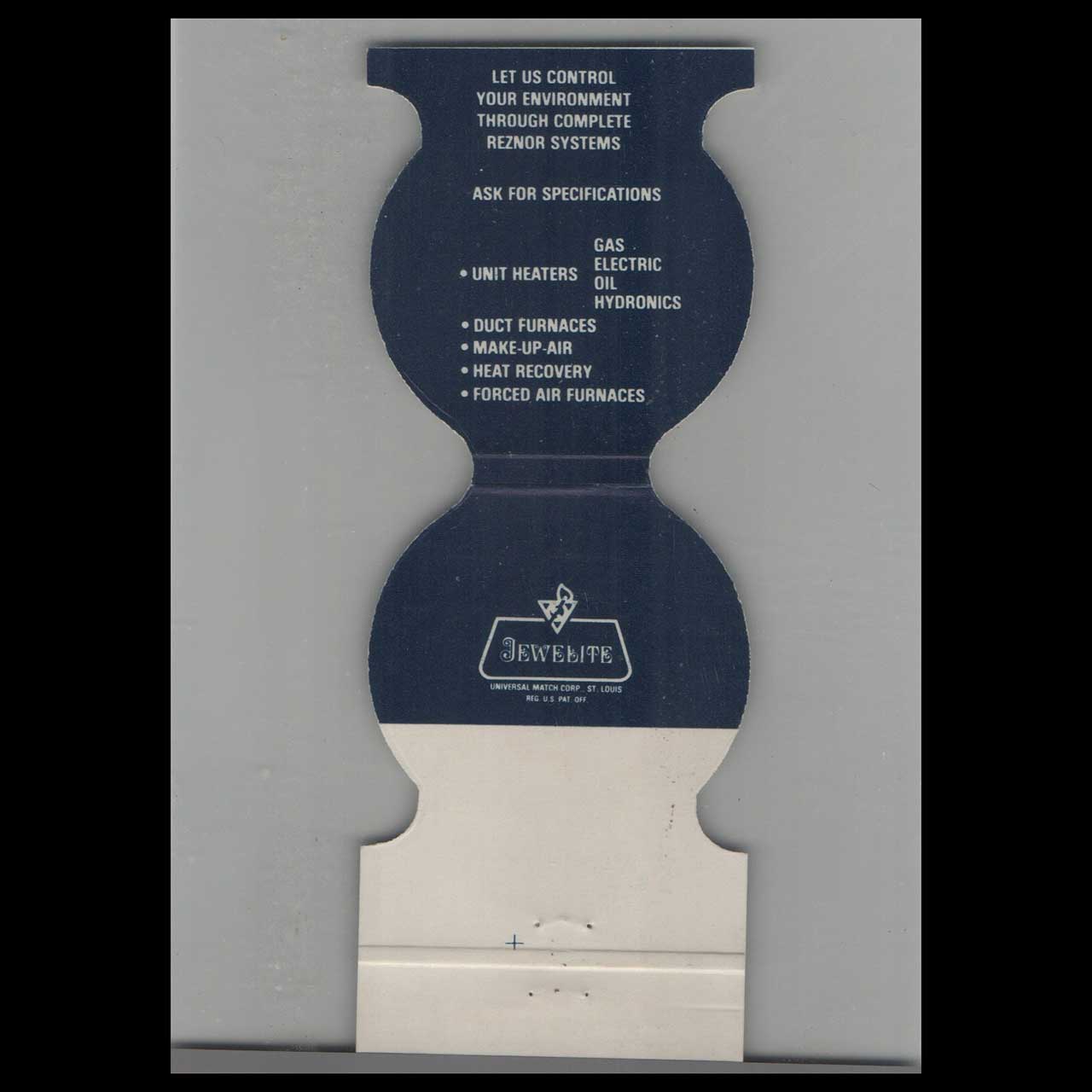 Jewelite Reznor Matchbook Cover Lombard IL Jewelite Reznor Matchbook Cover Lombard IL