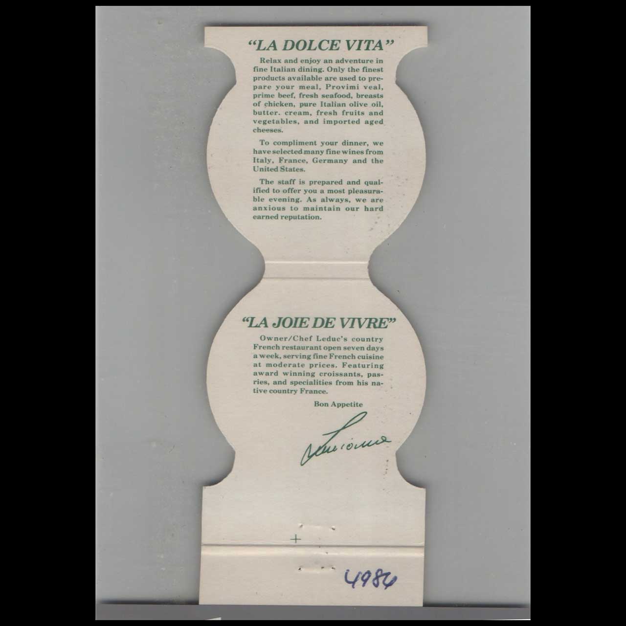 Jewelite Cuisine Francaise Matchbook Cover Cambridge MA Jewelite Cuisine Francaise Matchbook Cover Cambridge MA