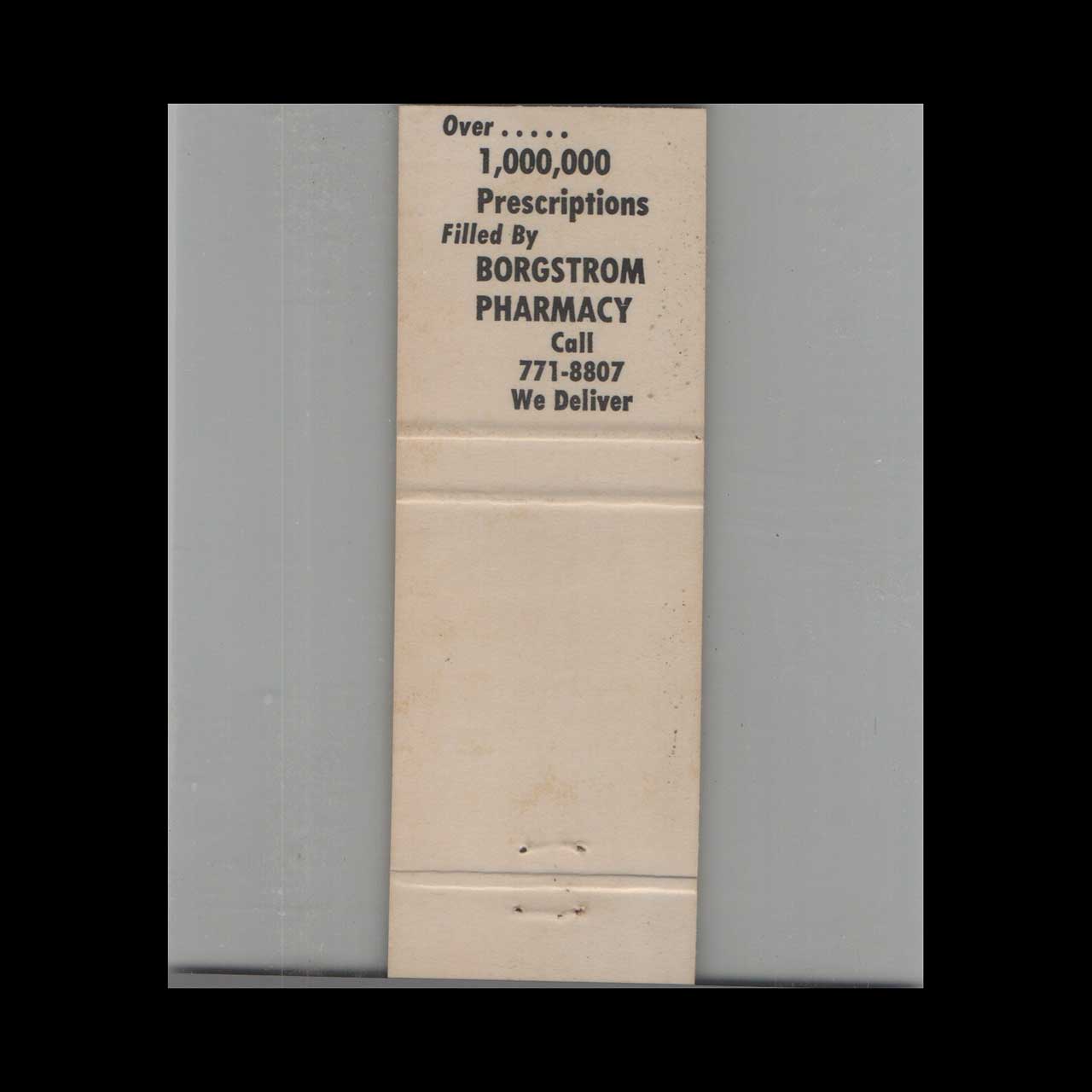 Borgstrom Pharmacy Matchbook Cover St Paul MN Borgstrom Pharmacy Matchbook Cover St Paul MN