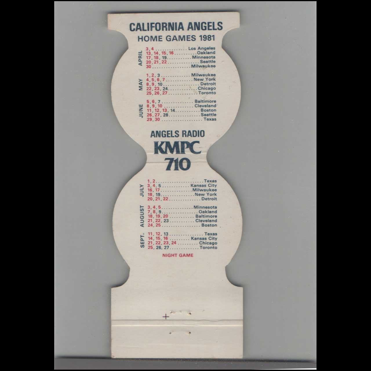 1981 California Angels Schedule Matchbook Cover El Cholo Orange CA 1981 California Angels Schedule Matchbook Cover El Cholo Orange CA