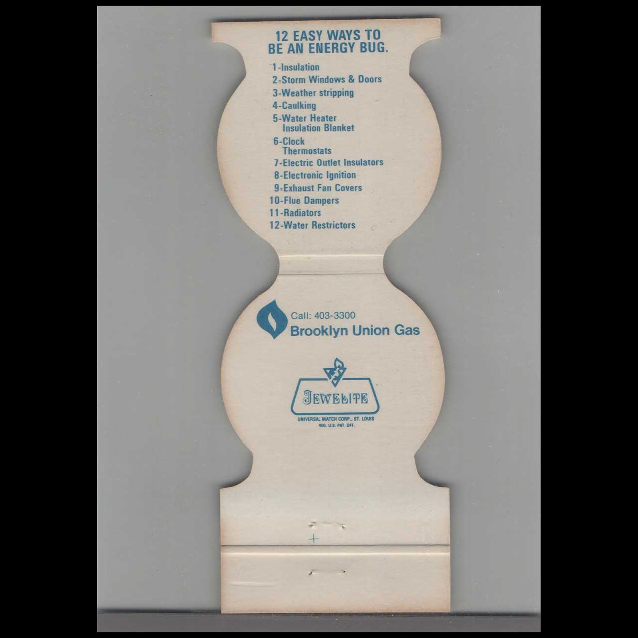 Be An Energy Bug Con$ave Brooklyn Union Gas Matchbook Cover Be An Energy Bug Con$ave Brooklyn Union Gas Matchbook Cover