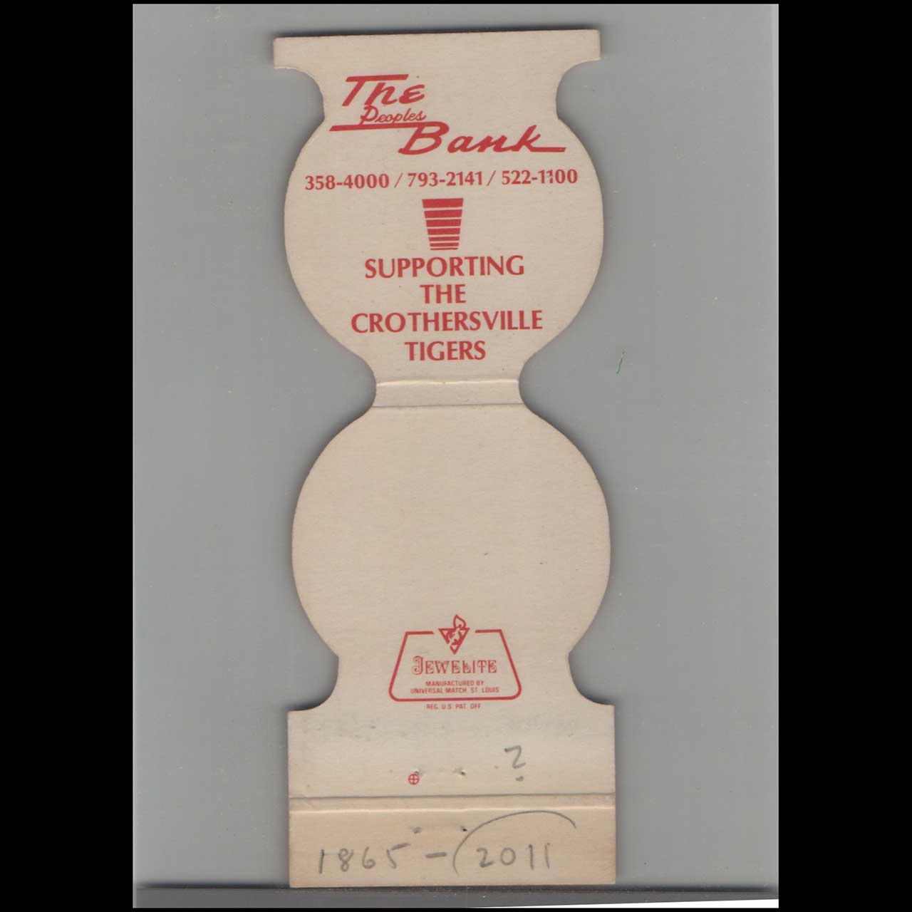 Crothersville High School Tigers Matchbook Cover Crothersville High School Tigers Matchbook Cover