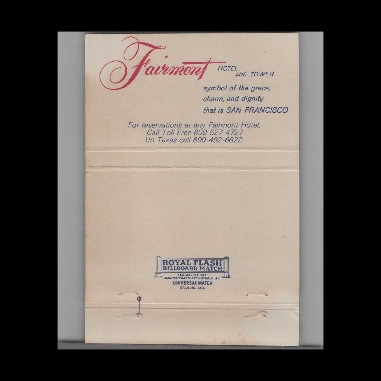 Royal Flash Fairmont Hotel Matchbook Cover San Francisco Royal Flash Fairmont Hotel Matchbook Cover San Francisco