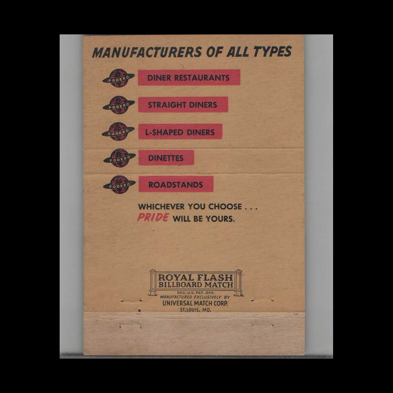 Royal Flash Fodero Dining Car Matchbook Cover Bloomfield NJ Royal Flash Fodero Dining Car Matchbook Cover Bloomfield NJ