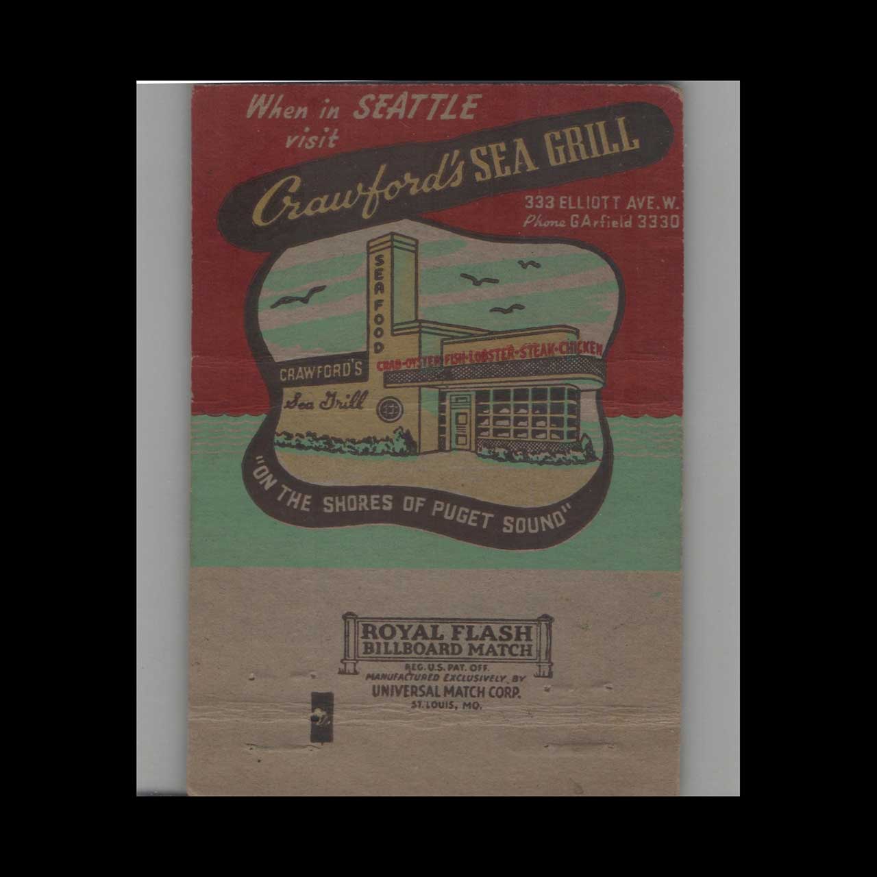 Royal Flash Crawfords Sea Grill Tacoma Matchbook Cover Royal Flash Crawfords Sea Grill Tacoma Matchbook Cover