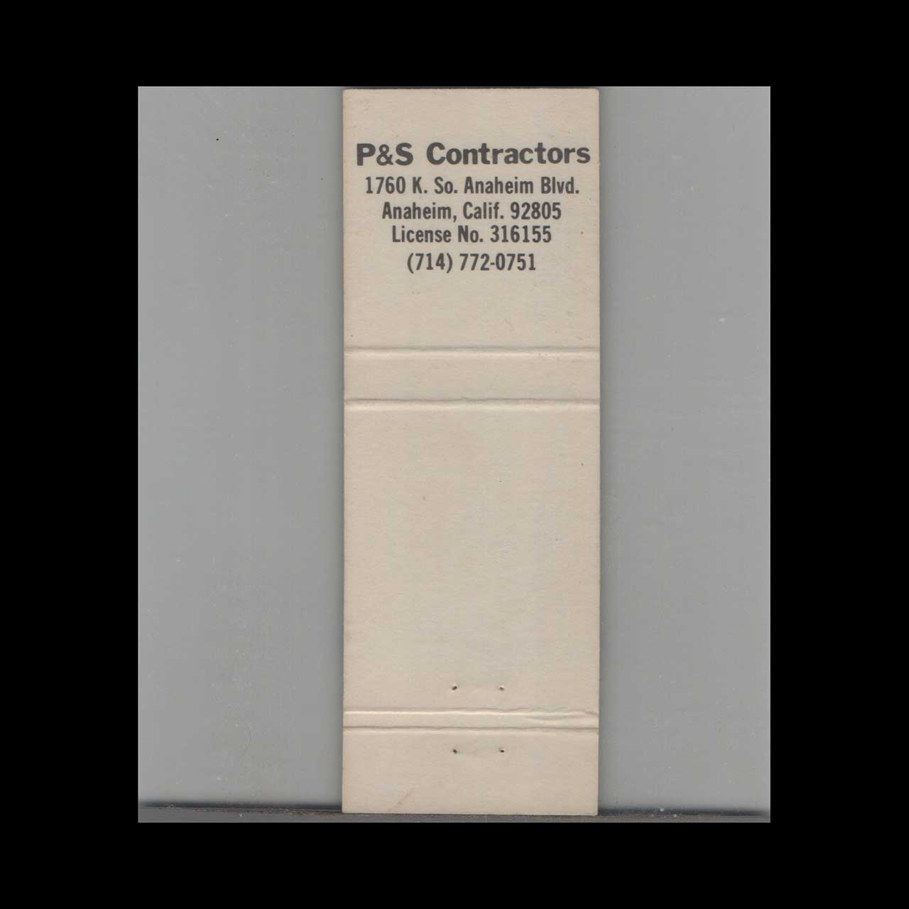 Matchbook Cover Gazebo P&S Contractors Anaheim CA Matchbook Cover Gazebo P&S Contractors Anaheim CA