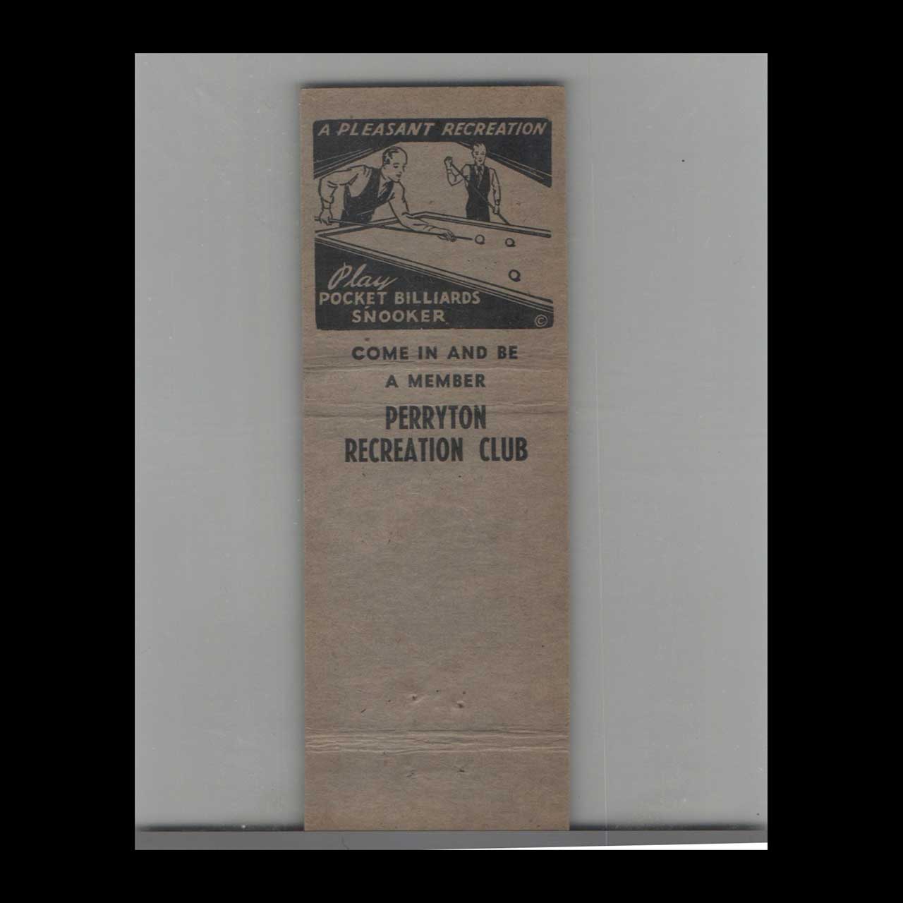 1955 Perryton Recreation Club Pin Up Matchbook Cover 1955 Perryton Recreation Club Pin Up Matchbook Cover
