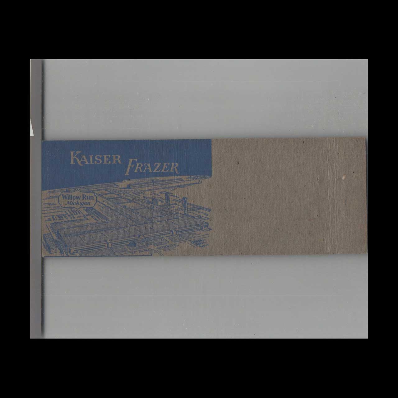 Kaiser Frazer Auto Dealer Matchbook Cover Flat Rock MI Kaiser Frazer Auto Dealer Matchbook Cover Flat Rock MI
