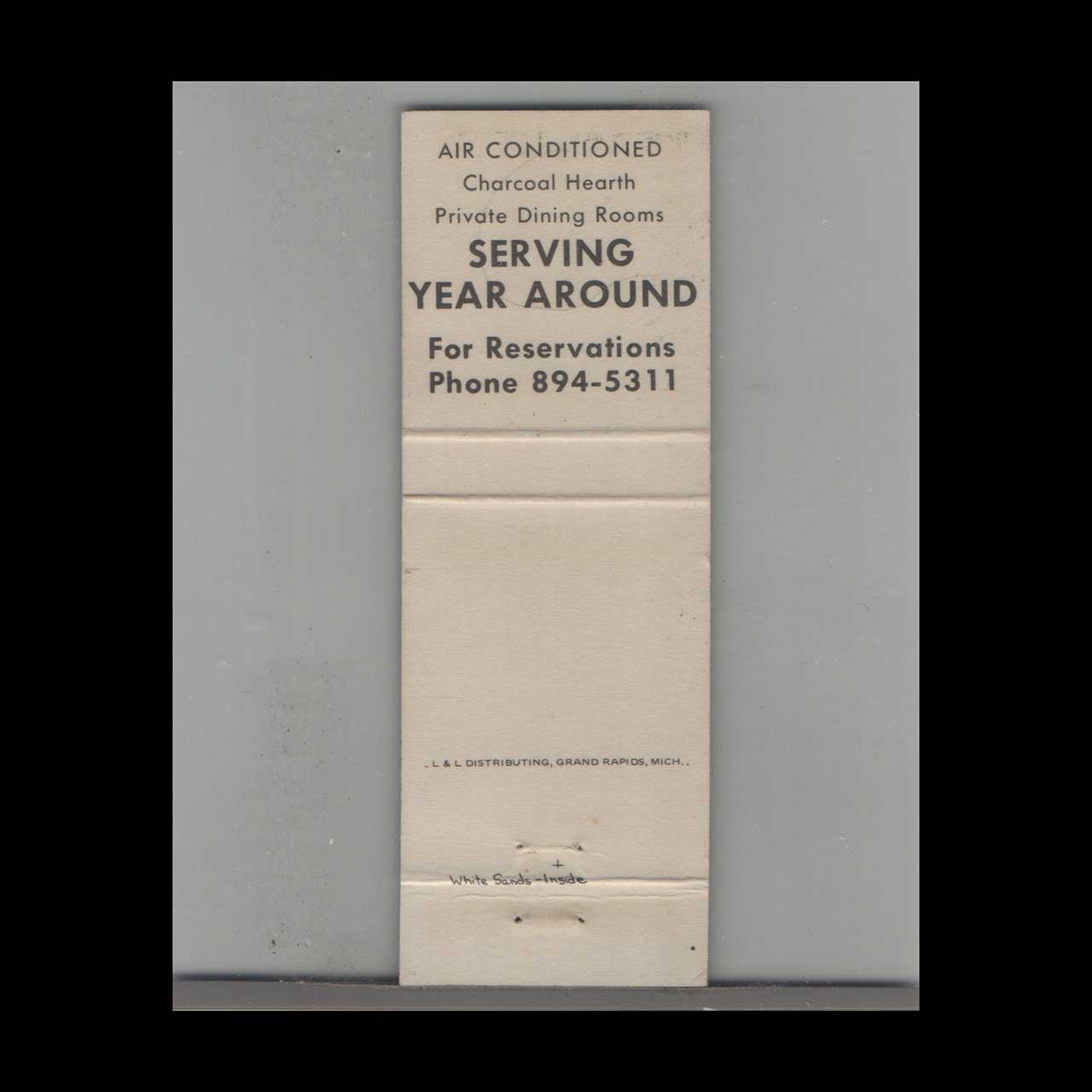 White Sands Restaurant Matchbook Cover Whitehall MI White Sands Restaurant Matchbook Cover Whitehall MI