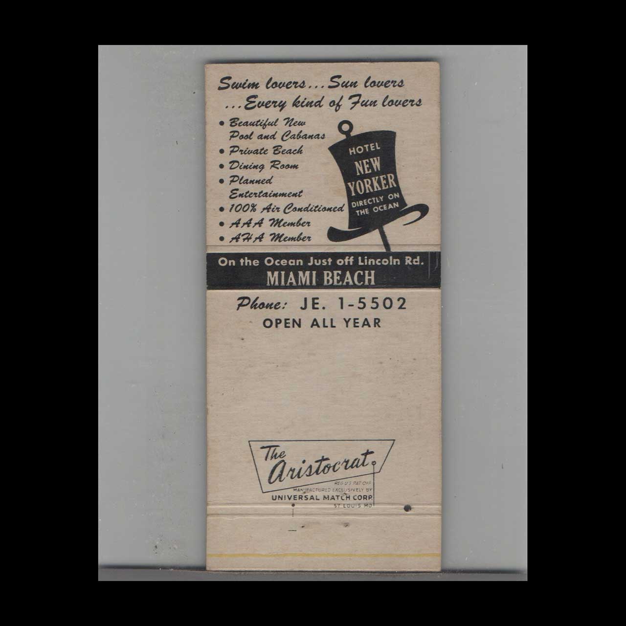 Matchbook Cover Miami Beach FL Hotel New Yorker Matchbook Cover Miami Beach FL Hotel New Yorker