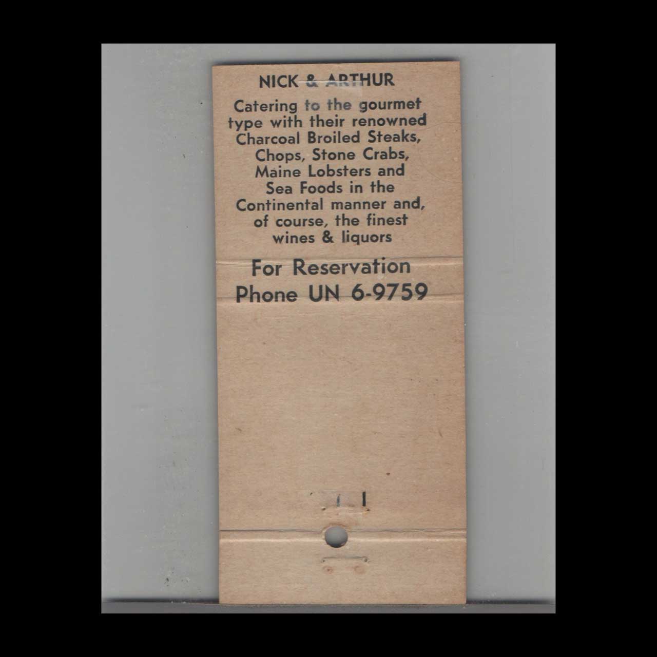 Matchbook Cover Miami Beach FL Nick And Arthur Restaurant Red Matchbook Cover Miami Beach FL Nick And Arthur Restaurant Red