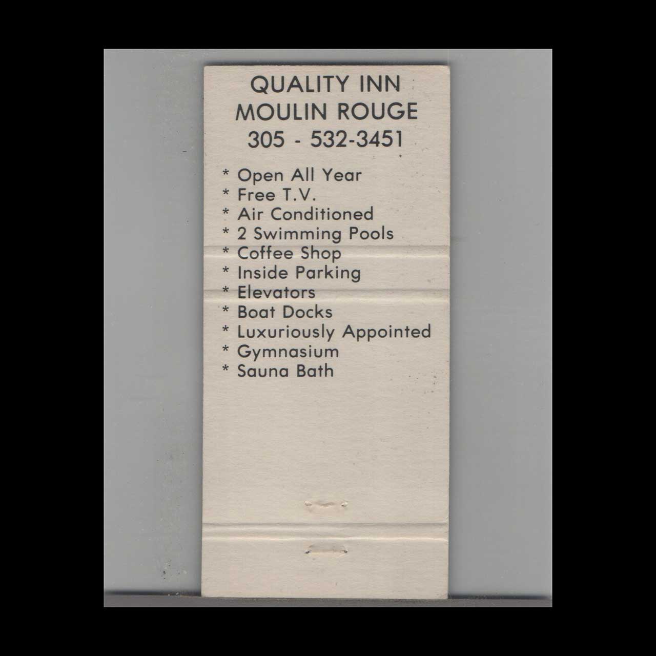 Matchbook Cover Miami Beach FL Moulin Rouge Quality Inn Matchbook Cover Miami Beach FL Moulin Rouge Quality Inn