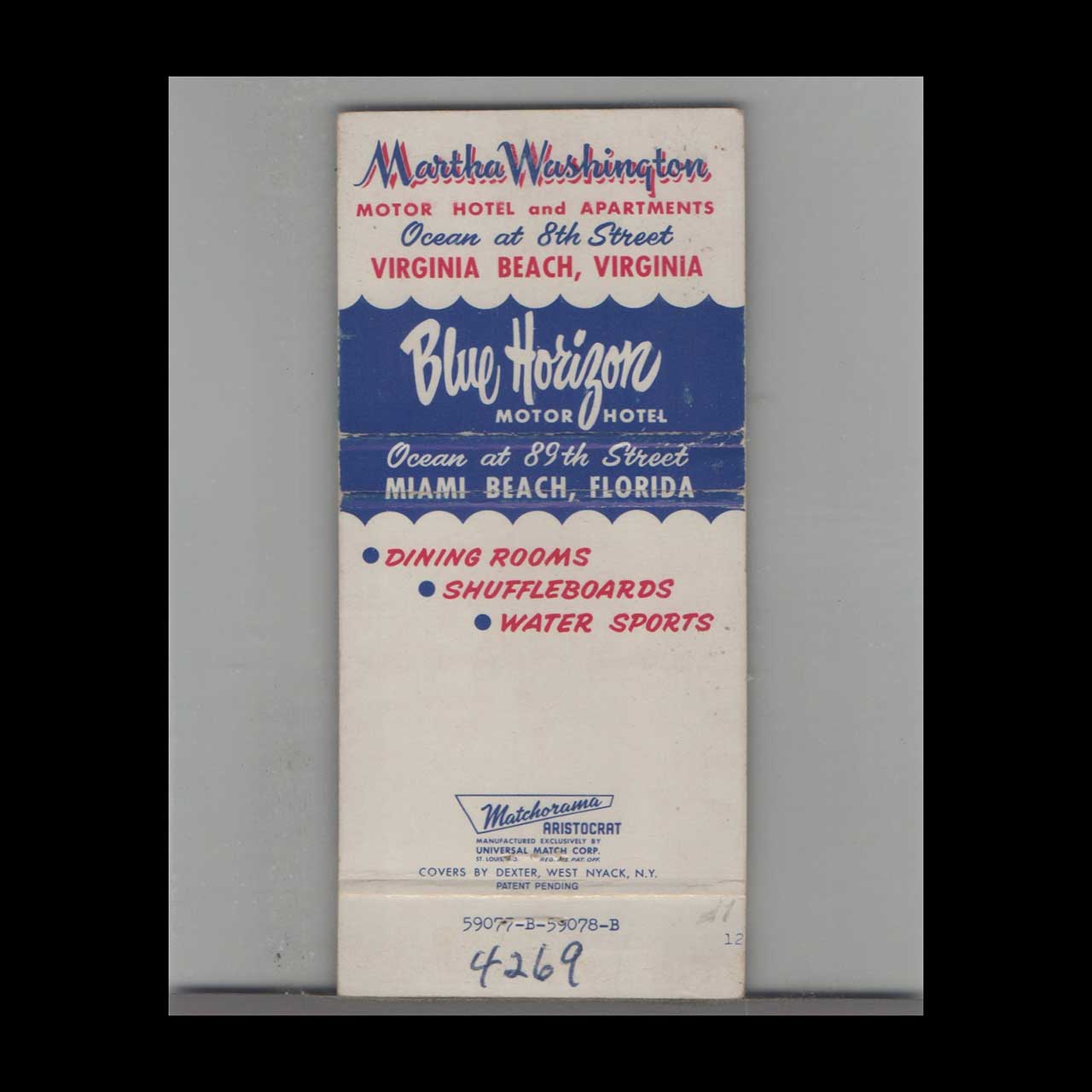 Matchbook Cover Miami Beach FL Blue Horizon Motor Hotel Matchbook Cover Miami Beach FL Blue Horizon Motor Hotel