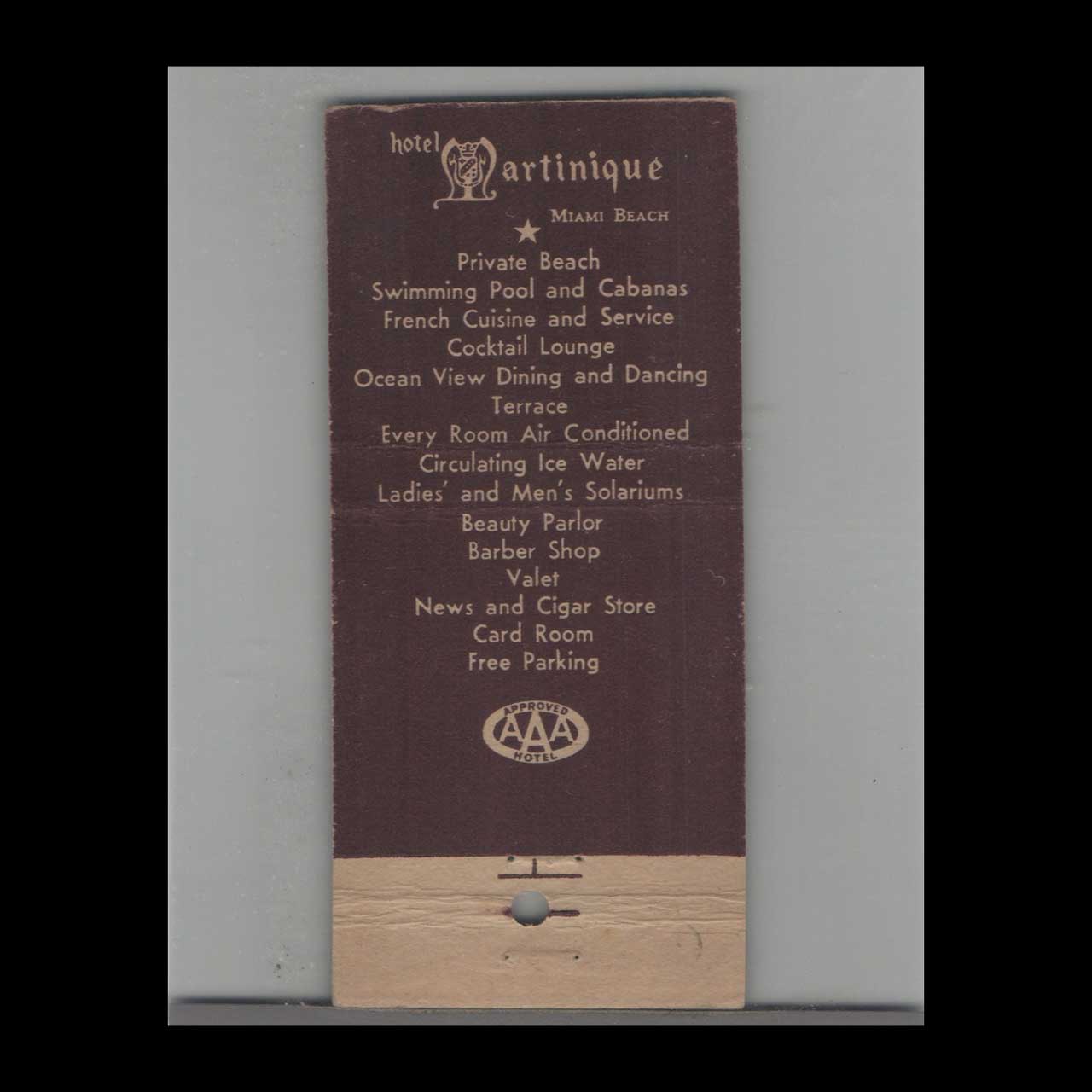Matchbook Cover Miami Beach FL Hotel Martinique Matchbook Cover Miami Beach FL Hotel Martinique