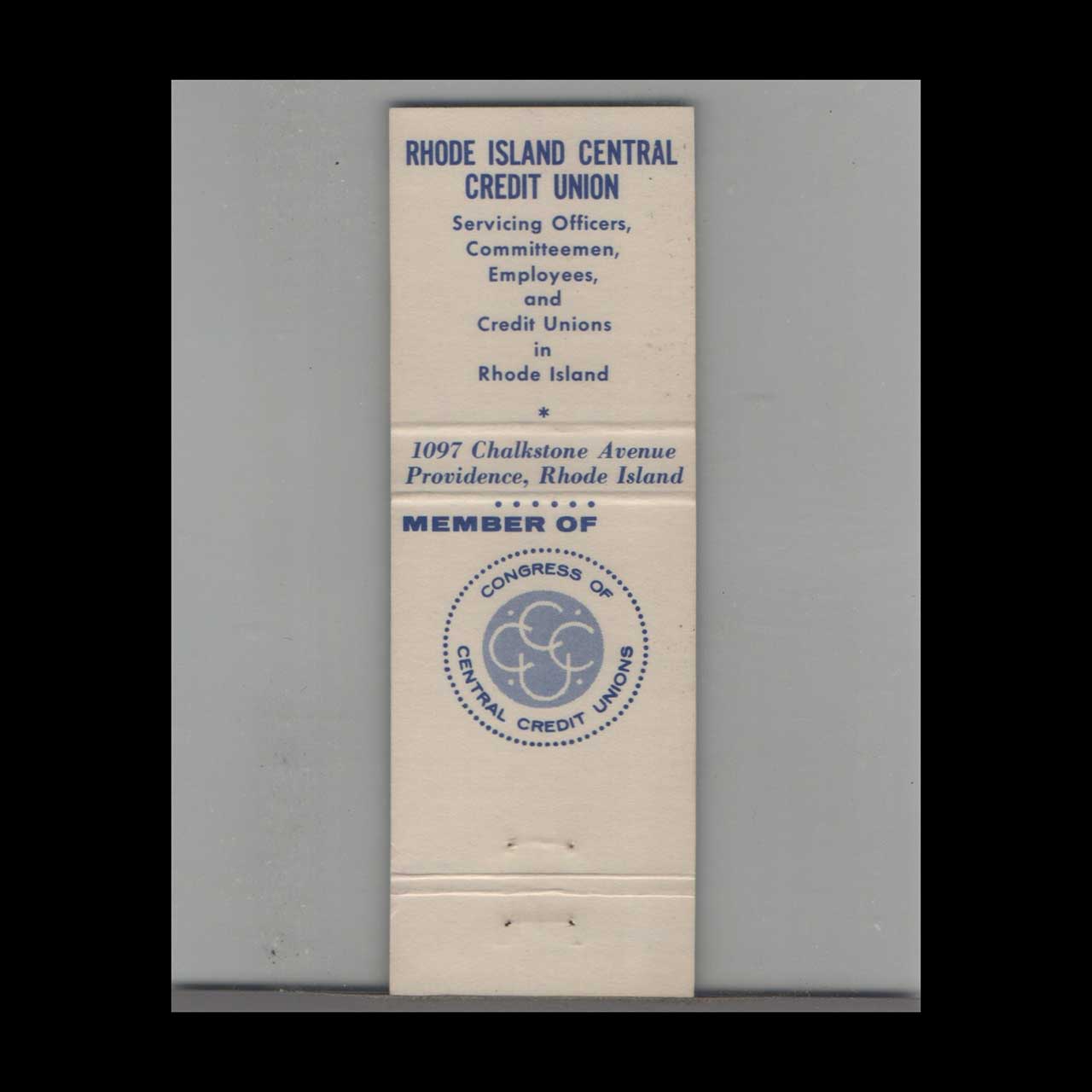 Matchbook Cover Rhode Island Central Credit Union Providence RI Matchbook Cover Rhode Island Central Credit Union Providence RI