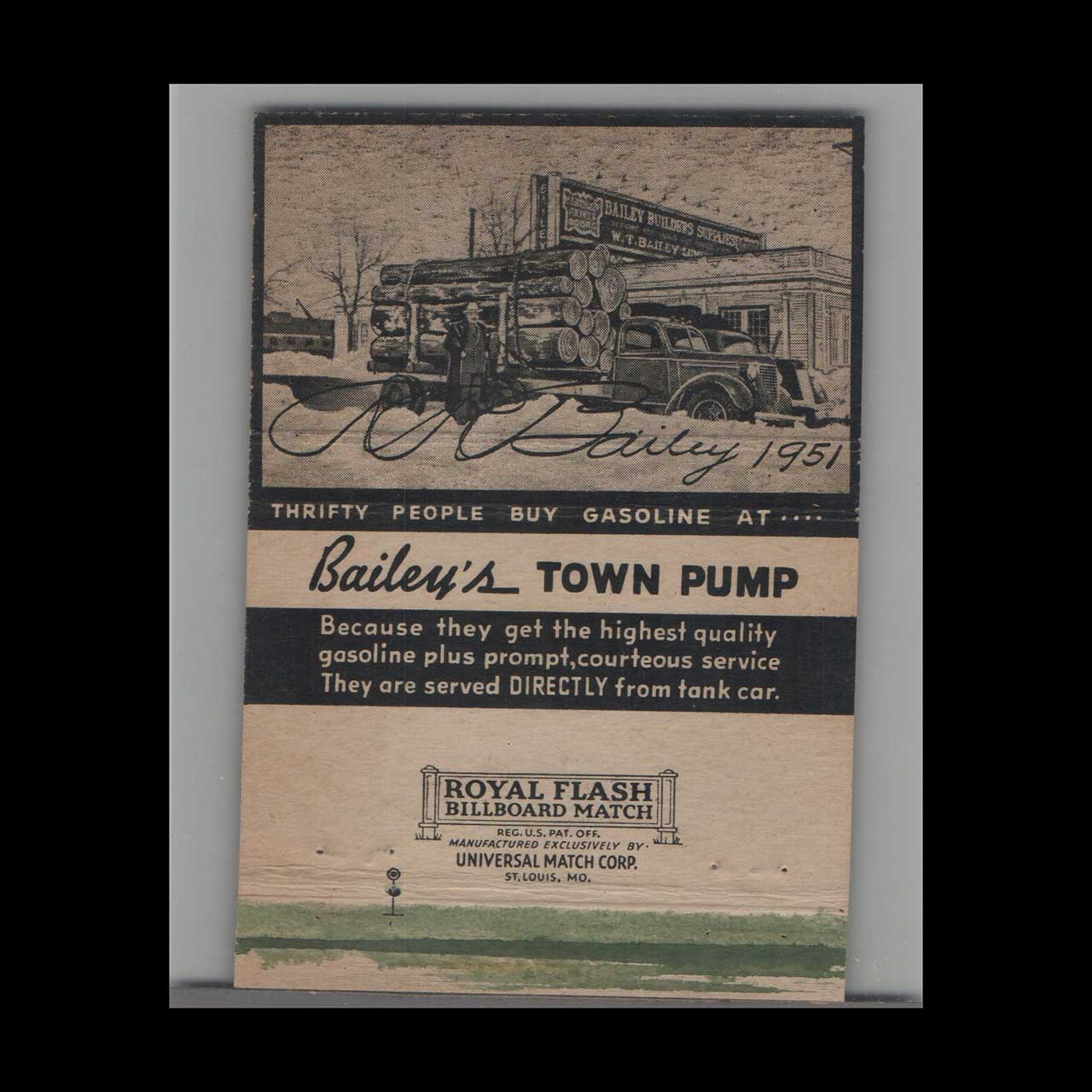 Baileys Town Pump Virginia MN Matchbook Cover Baileys Town Pump Virginia MN Matchbook Cover