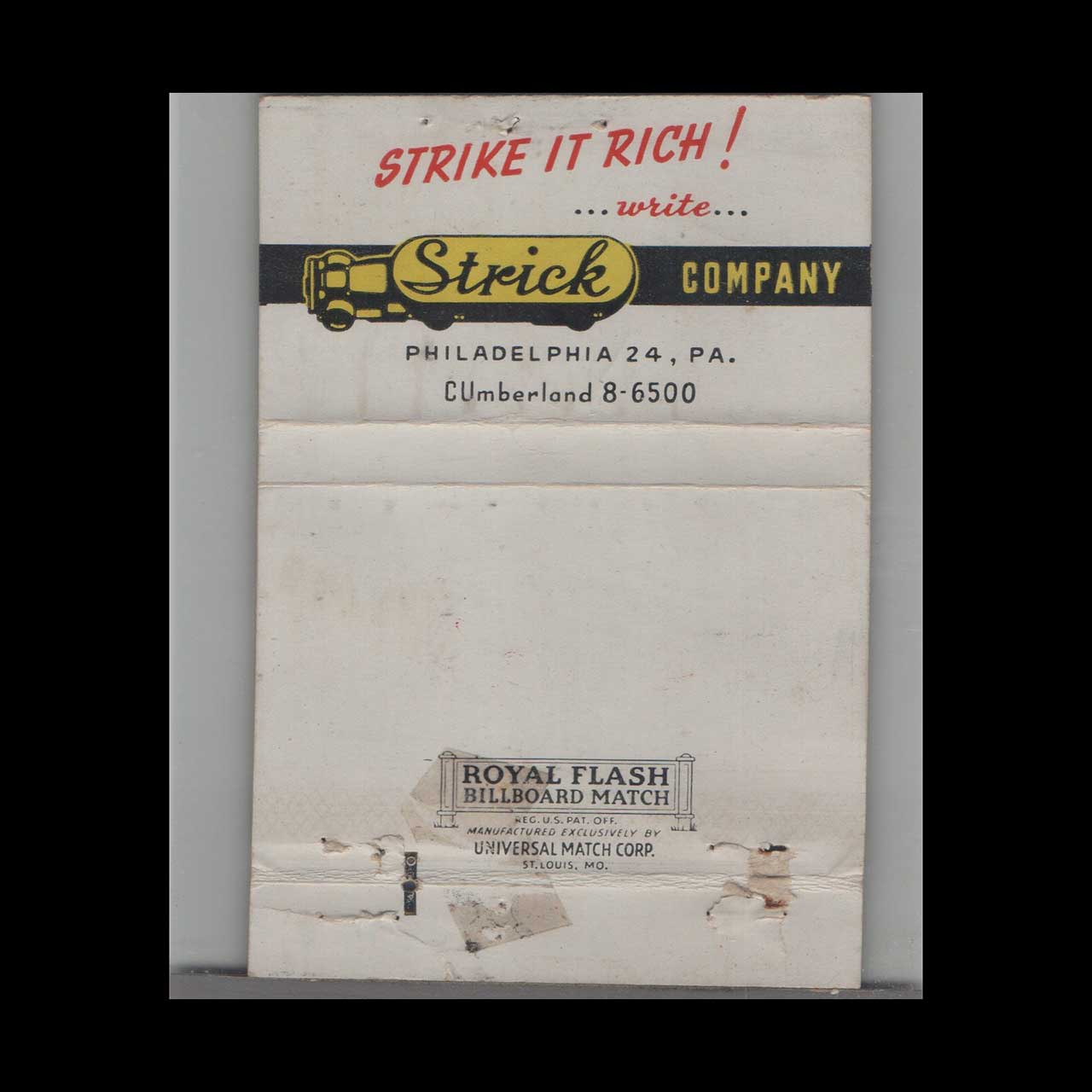 Trucking Struck Trailers & Bodies Philadelphia Matchbook Cover Trucking Struck Trailers & Bodies Philadelphia Matchbook Cover