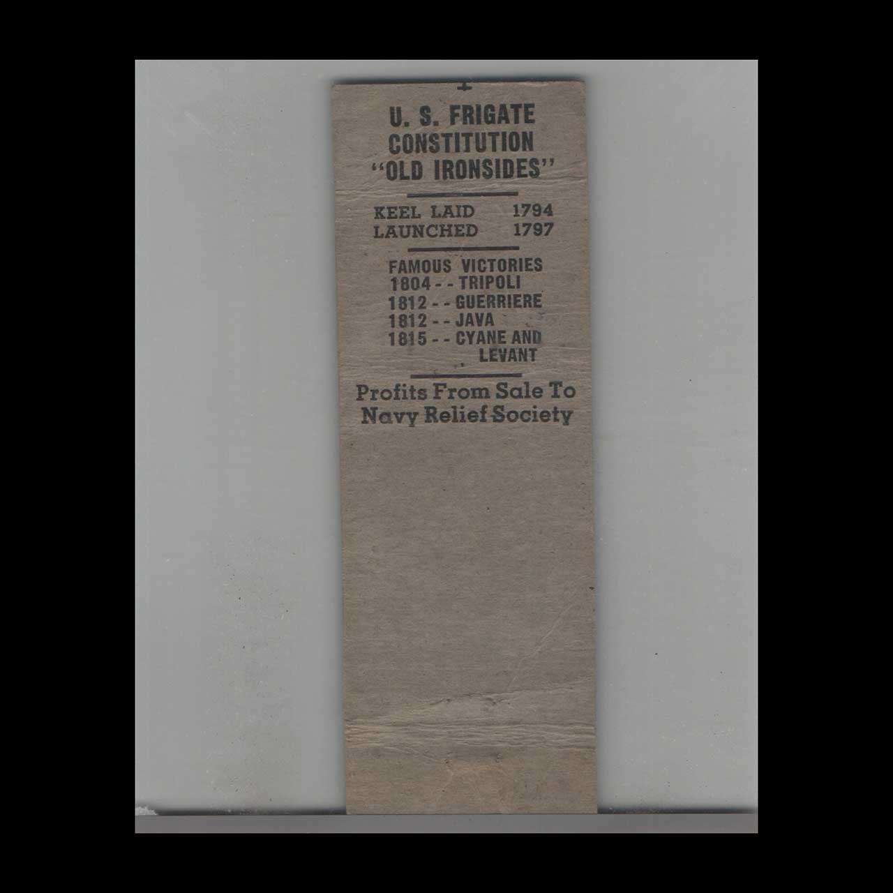 Navy Ship US Frigate Constitution Matchbook Cover Boston Navy Ship US Frigate Constitution Matchbook Cover Boston