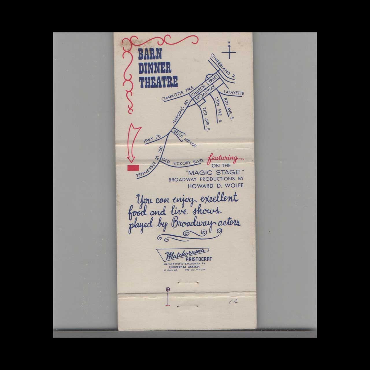 Barn Dinner Theatre Nashville Matchbook Cover Barn Dinner Theatre Nashville Matchbook Cover