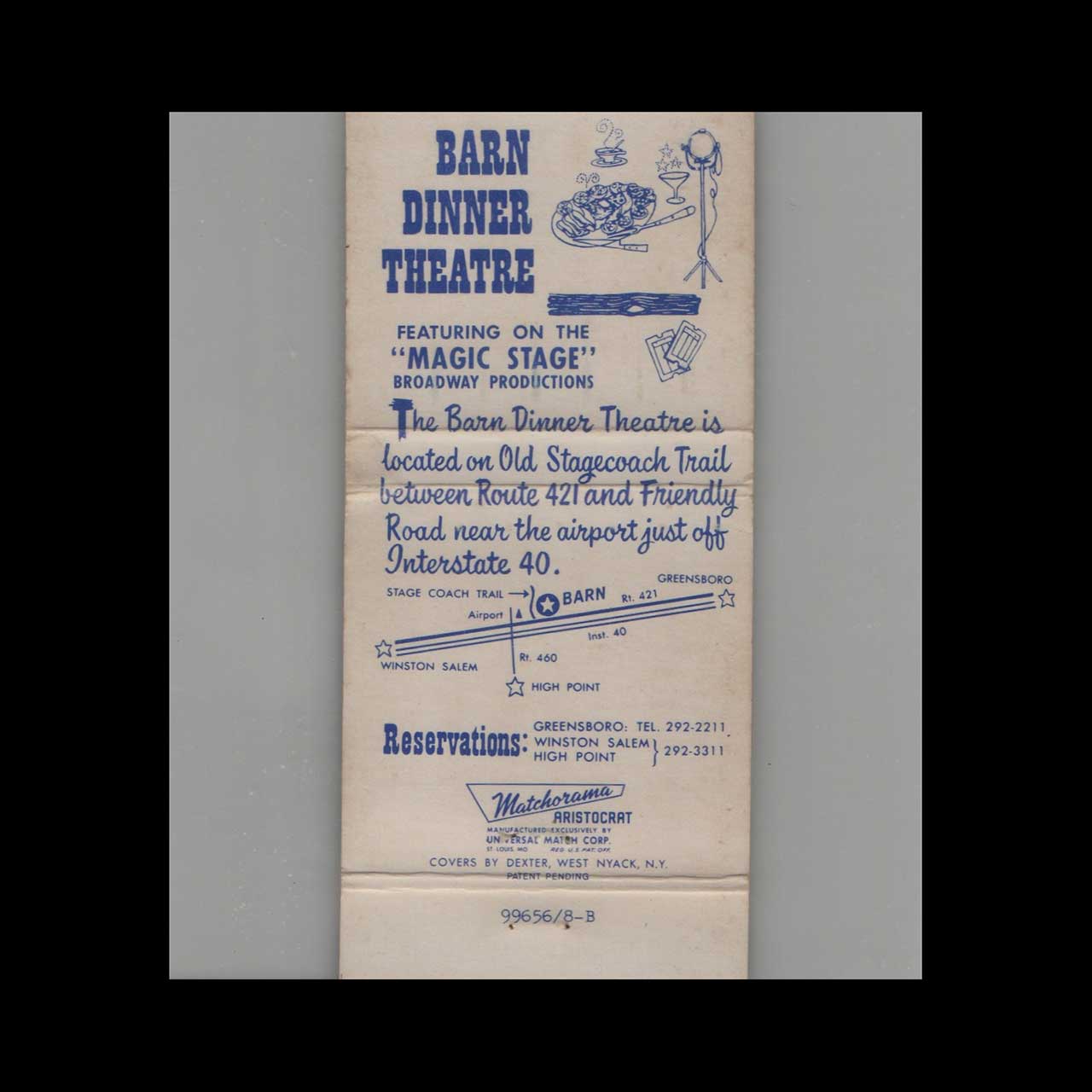 Barn Dinner Theatre Greensboro Matchbook Cover Barn Dinner Theatre Greensboro Matchbook Cover