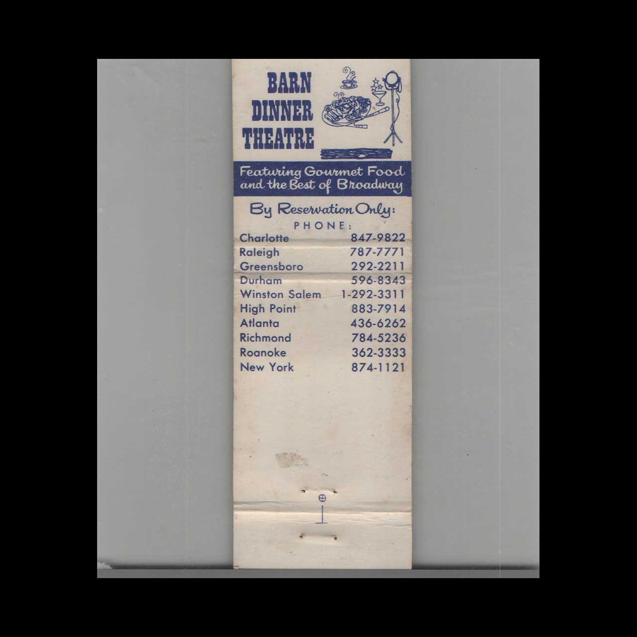 Barn Dinner Theatre Roanoke VA Matchbook Cover Barn Dinner Theatre Roanoke VA Matchbook Cover