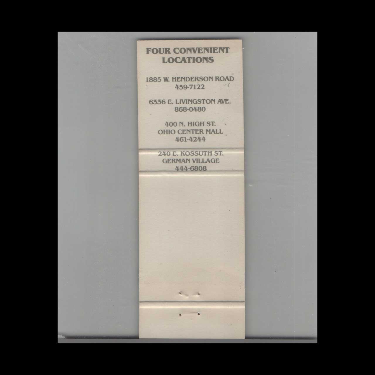 Schmidts Sausage Haus Matchbook Cover Columbus OH Schmidts Sausage Haus Matchbook Cover Columbus OH