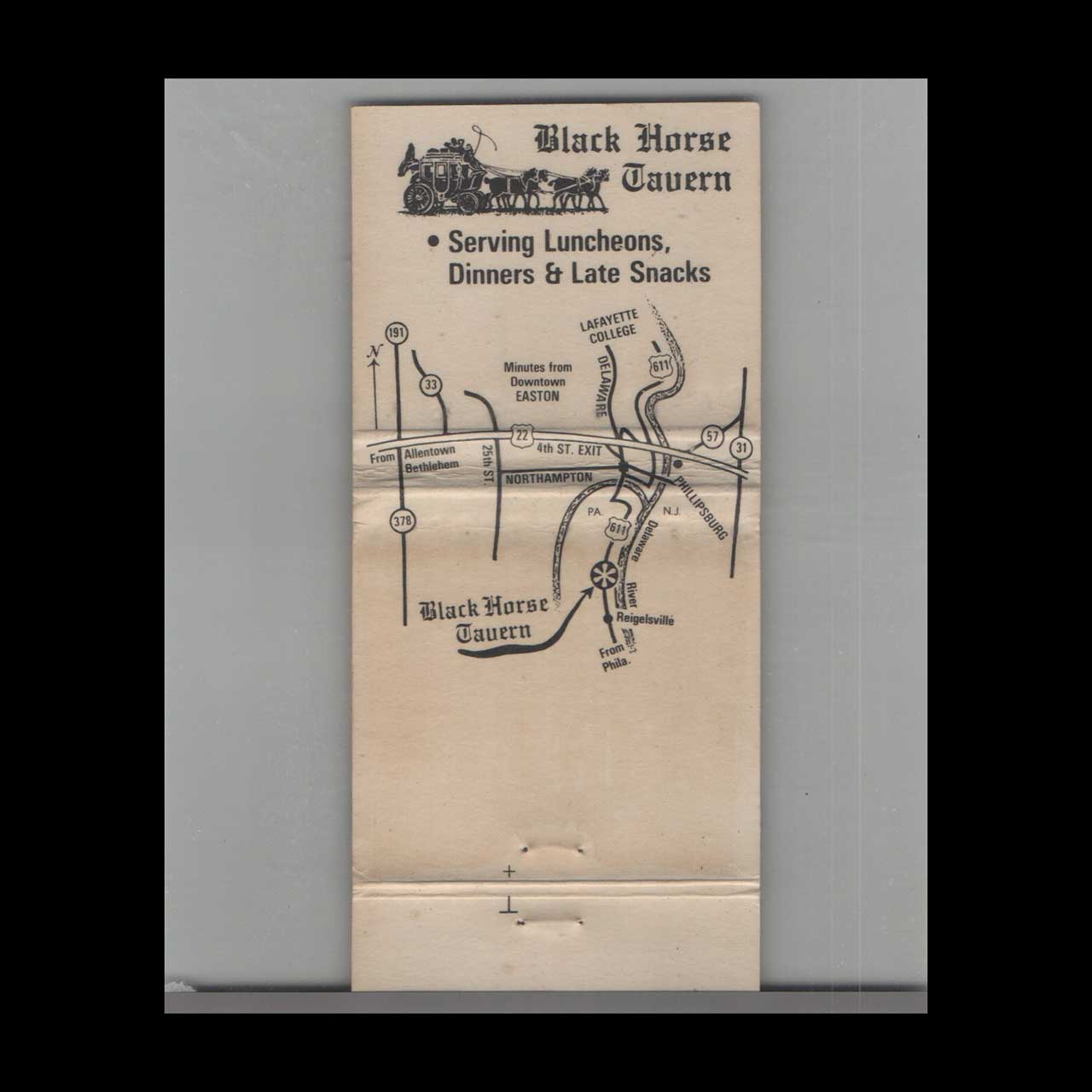Black Horse Tavern Matchbook Cover Easton PA Black Horse Tavern Matchbook Cover Easton PA