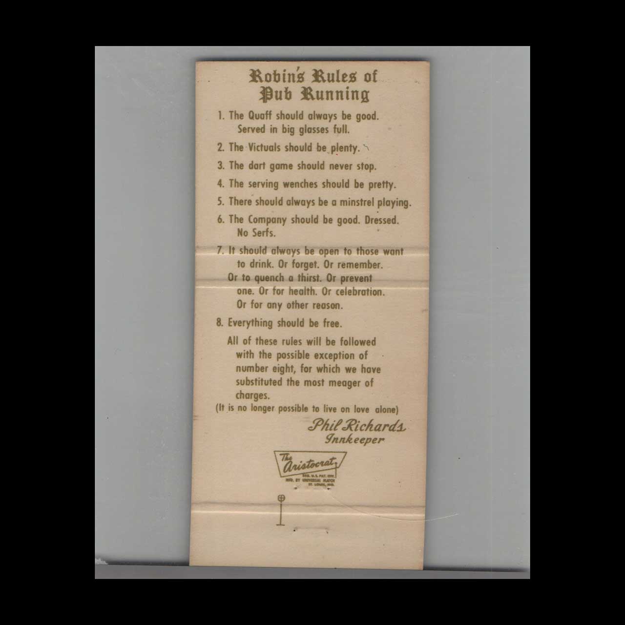 The Sandpipers Robin Hood Room Ogunquit ME Matchbook Cover The Sandpipers Robin Hood Room Ogunquit ME Matchbook Cover